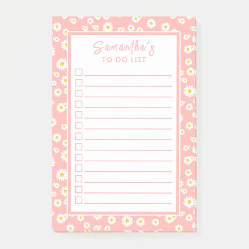 Coral Pink Boho Spring Daisies To Do List Post_it Notes