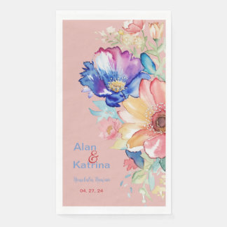 Coral Pink Bold Wildflower Floral Paper Guest Towels