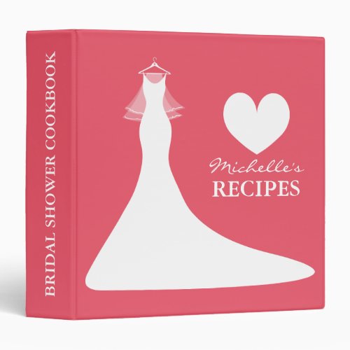 Coral pink bridalshower cookbook recipe binder