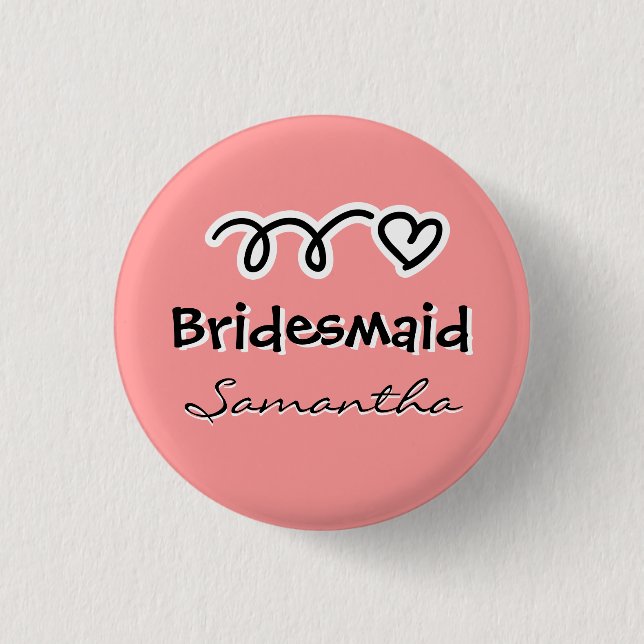 Coral pink bridesmaid buttons | personalized name (Front)