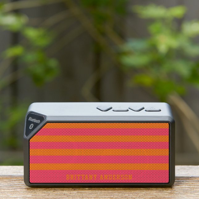 Coral Pink & Bright Orange Stripes Pattern Name Bluetooth Speaker (Insitu(Outdoor))