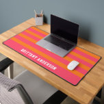Coral Pink & Bright Orange Stripes Pattern Name Desk Mat<br><div class="desc">Add a bold and stylish touch to your workspace with the Coral Pink & Bright Orange Stripes Pattern Name Desk Mat. Featuring a dynamic striped design in warm coral pink and vibrant bright orange, this desk mat provides a smooth surface for your keyboard and mouse while enhancing your desk with...</div>