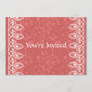 Coral Pink Brocade Bridal Shower Invitation