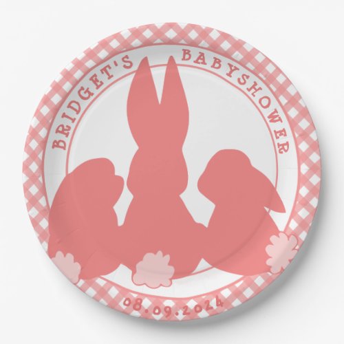 Coral Pink Bunnies Baby Shower Paper Plates 9