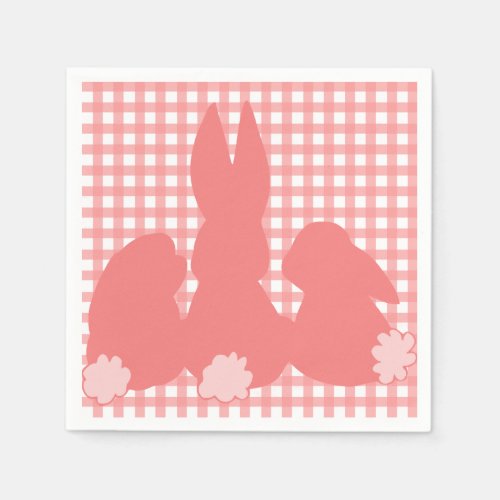 Coral Pink Bunnies _ Gingham Paper Napkins