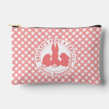 Coral Pink Bunnies & Gingham Pattern Personalized