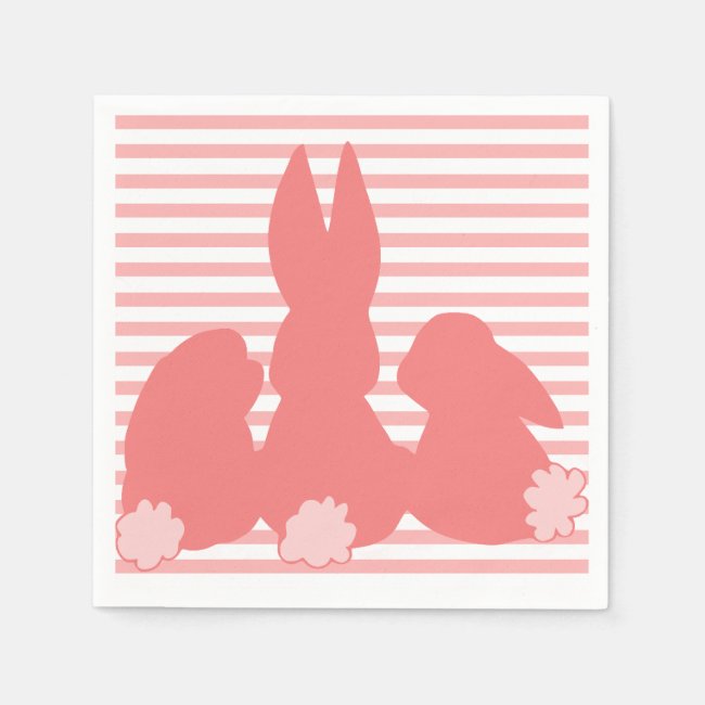 Coral Pink Bunnies - Striped Paper Napkins