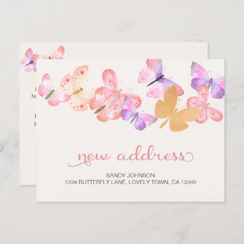 Coral Pink Butterflies My New Address Announcement Postcard