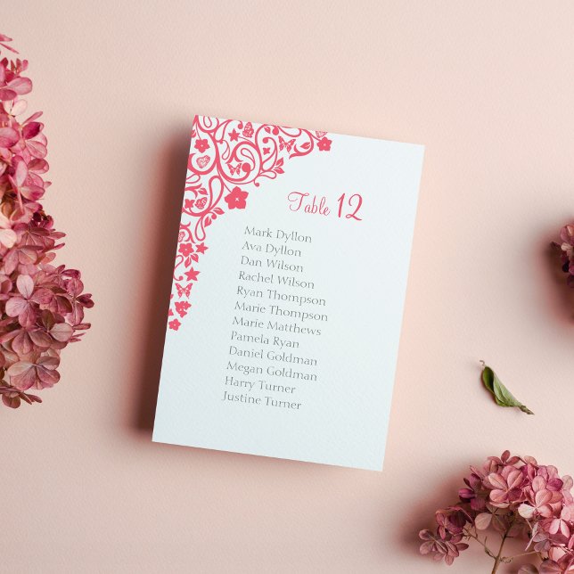 Coral Pink Butterfly Garden Seating Chart Wedding Table Number (Creator Uploaded)
