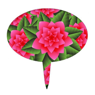 Coral Pink Camellias and Green Leaves Cake Topper