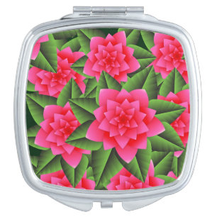 Coral Pink Camellias and Green Leaves Makeup Mirror