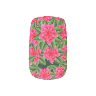 Coral Pink Camellias and Green Leaves Minx Nail Wraps