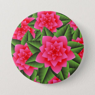 Coral Pink Camellias and Green Leaves Pinback Button