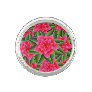 Coral Pink Camellias and Green Leaves Ring
