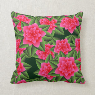 Coral Pink Camellias and Green Leaves Throw Pillow