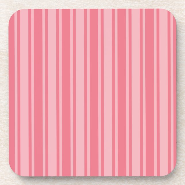 Coral pink candy stripes beverage coaster (Front)