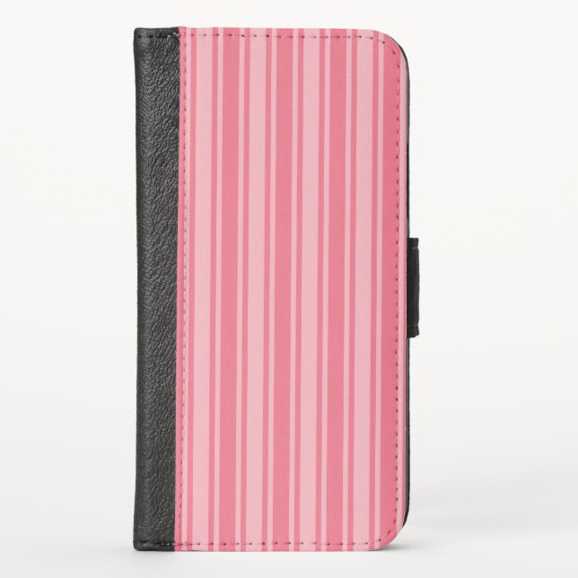 Coral pink candy stripes iPhone wallet case (Front)