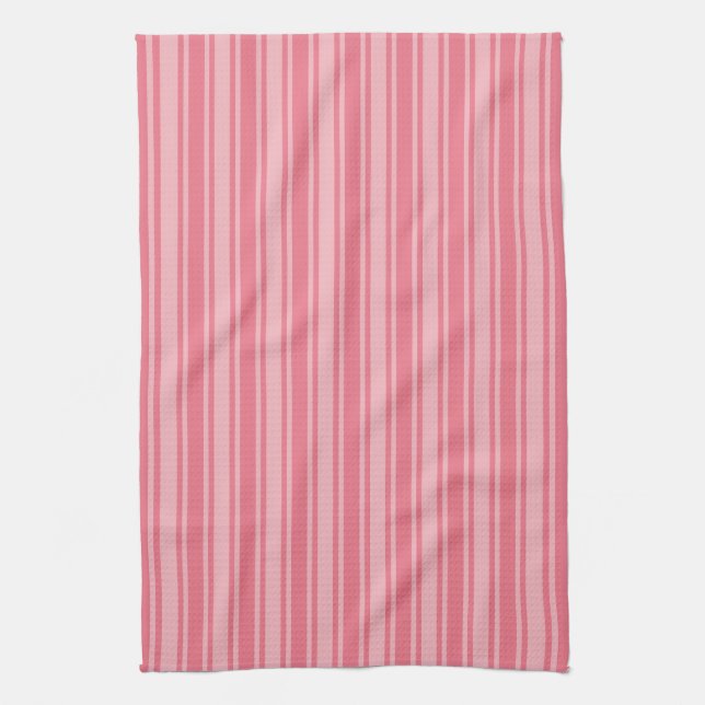 Coral pink candy stripes kitchen towel (Vertical)