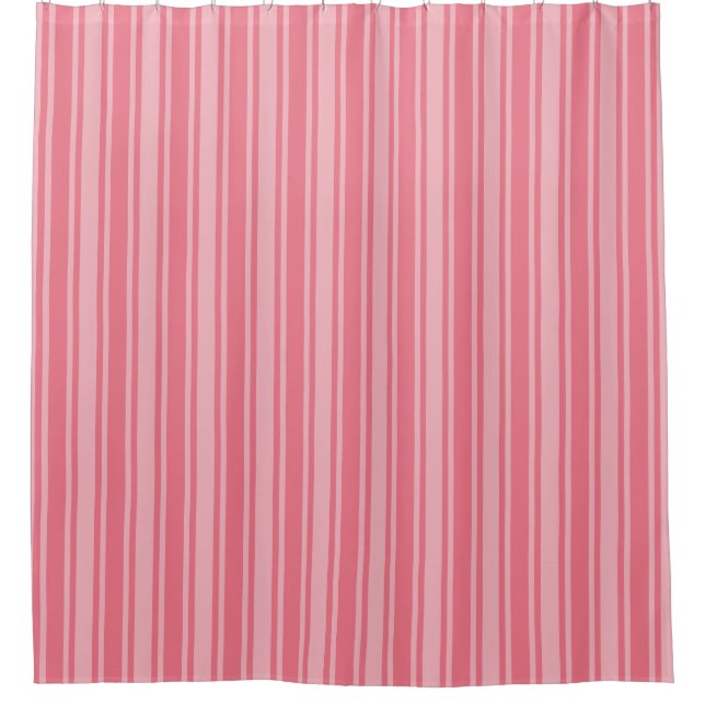 Coral pink candy stripes shower curtain (Front)