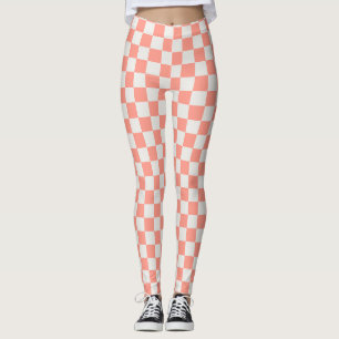 Coral Pink Checkerboard Leggings - Bold & Playful