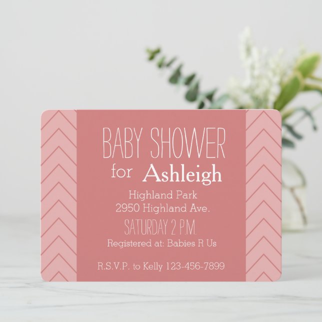 Coral Pink Chevron baby shower Invitation (Standing Front)