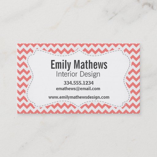Customizable Coral Pink Chevron Business Card Template