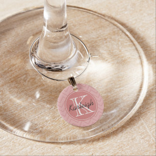Coral Pink Chevron Monogram Wine Charm