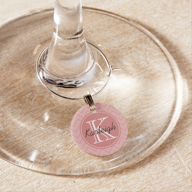 Coral Pink Chevron Monogram Wine Charm (In Situ)