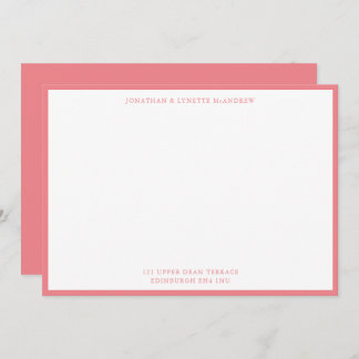 Coral Pink Classic Border Flat Note Card