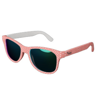 Coral Pink Classy Polka Dot Pattern with Name Sunglasses