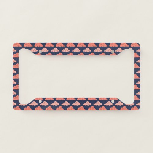 Coral Pink Clouds Lines Navy Blue Lined Geometric License Plate Frame