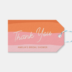 Coral Pink Color Block Thank You Bridal Shower Gift Tags