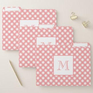 Coral Pink Country Style Gingham Pattern Monogram