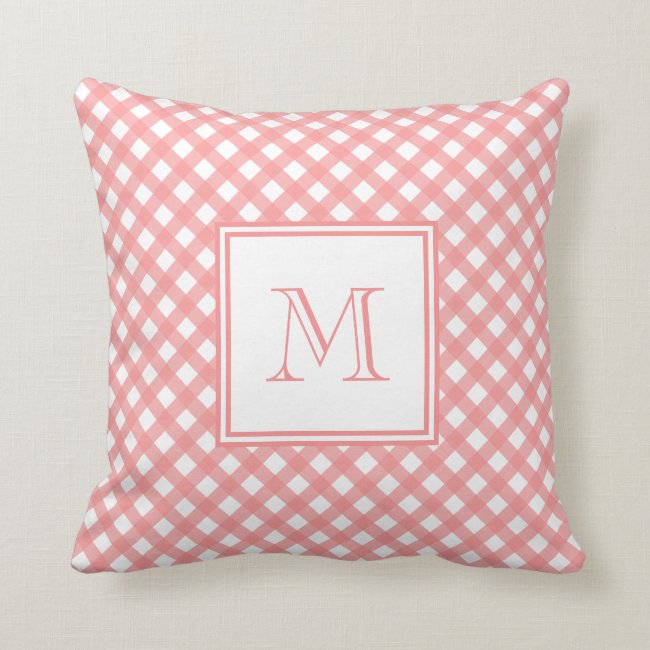 Coral Pink Country Style Gingham Pattern Monogram