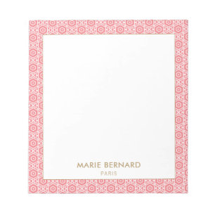 Coral Pink Cute Bohemian Pattern Personalized Name Notepad