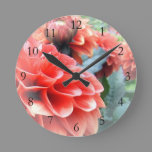 Coral Pink Dahlia Flower Round Clock