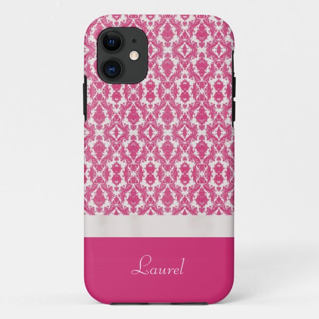 Coral Pink Damask Personalized iPhone 5 Case (Back)