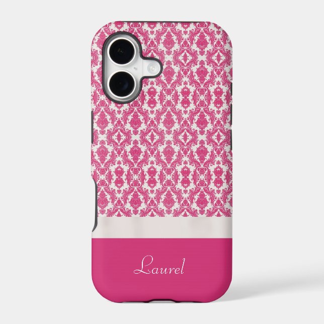 Coral Pink Damask Personalized iPhone 5 Case (Back)