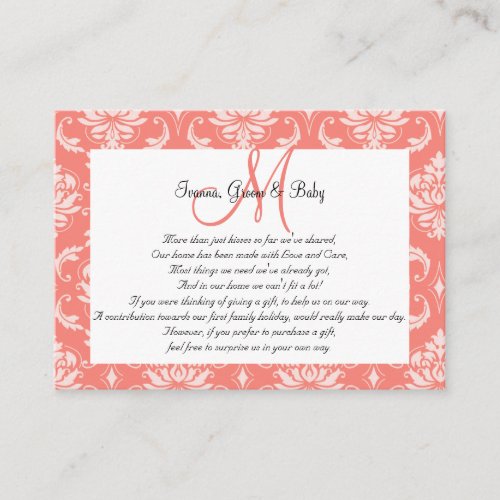 Coral Pink Damask Wedding Wishing Well Cards Business Card Templates