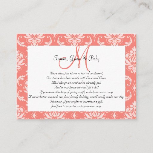 Customizable Coral Pink Damask Wedding Wishing Well Cards Business Card Templates