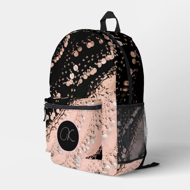 Coral Pink Faux Coin Gypsy Scarf Monogram Printed Backpack (Back Corner Right)