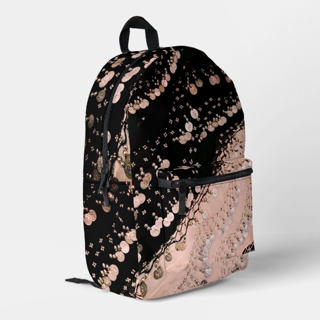 Coral Pink Faux Coin Gypsy Scarf  Printed Backpack (Back Corner Left)