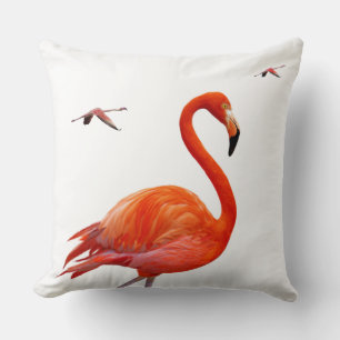 Coral Pink Flamingos on White Throw Pillow