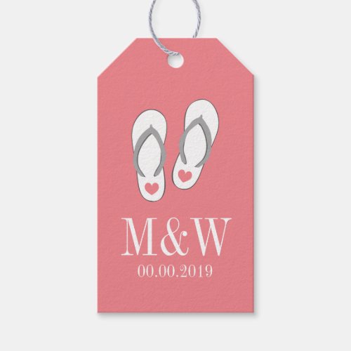 Coral pink flip flop beach wedding favor gift tags