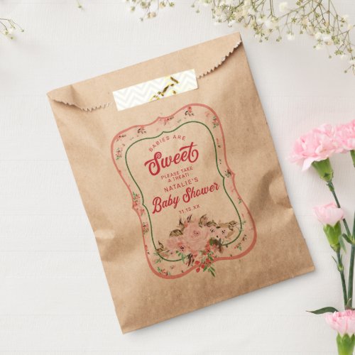 Coral Pink Floral Babies are Sweet Baby Shower Favor Bag