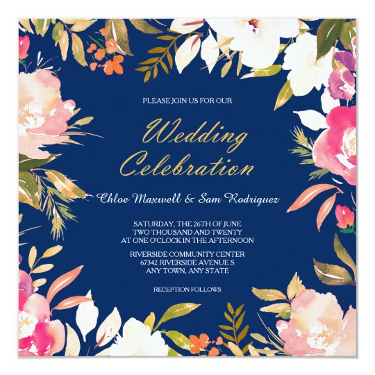 Navy Wedding Border coral pink floral border on navy blue wedding card Navy Wedding Border coral pink floral border on navy blue wedding card