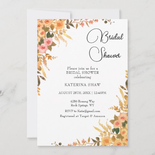 Coral Pink Floral Bridal Shower Invitation