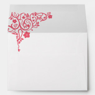 Coral Pink Floral Butterfly Garden Wedding Envelope