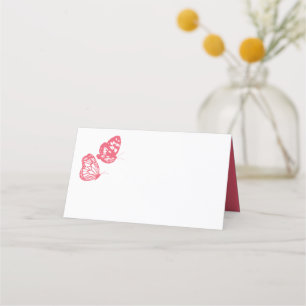 Coral Pink Floral Butterfly Garden Wedding Place Card