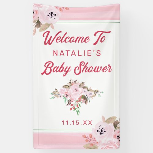 Coral Pink Floral Chic Baby Shower Welcome Banner